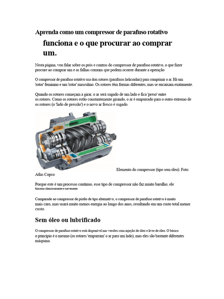 Guia Completo sobre Compressores de Parafuso | PDF | Motores ...