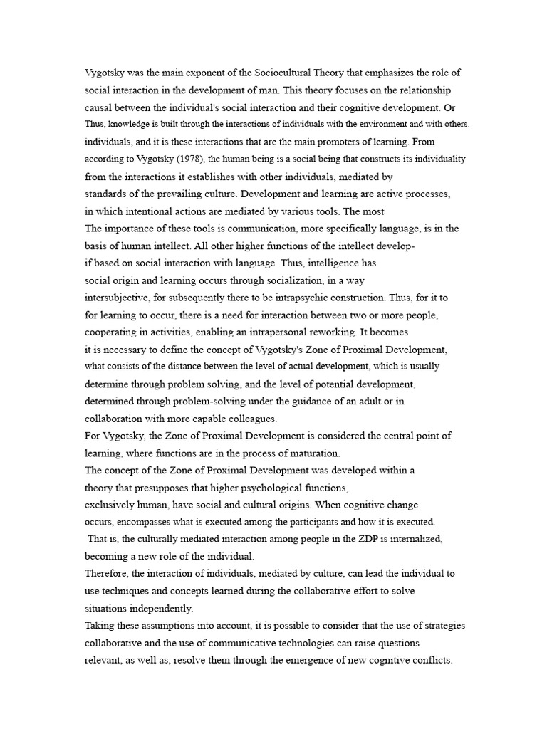 Vygotsky's Sociocultural Theory | PDF | Cognition | Learning