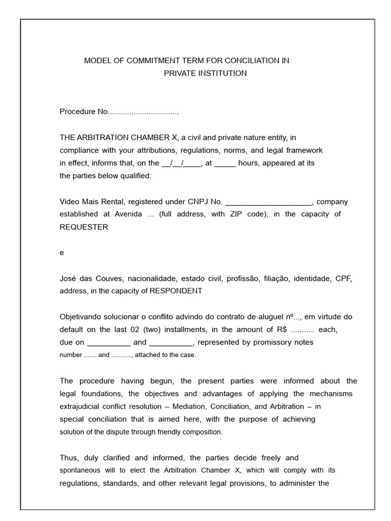 Arbitration Commitment Agreement Template | PDF | Arbitration | Mediation