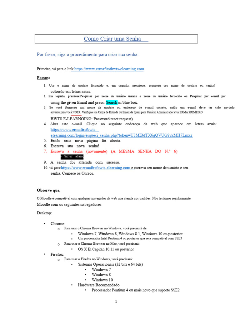 Guia para Criar Senha no Moodle | PDF | MacOs | Windows 10
