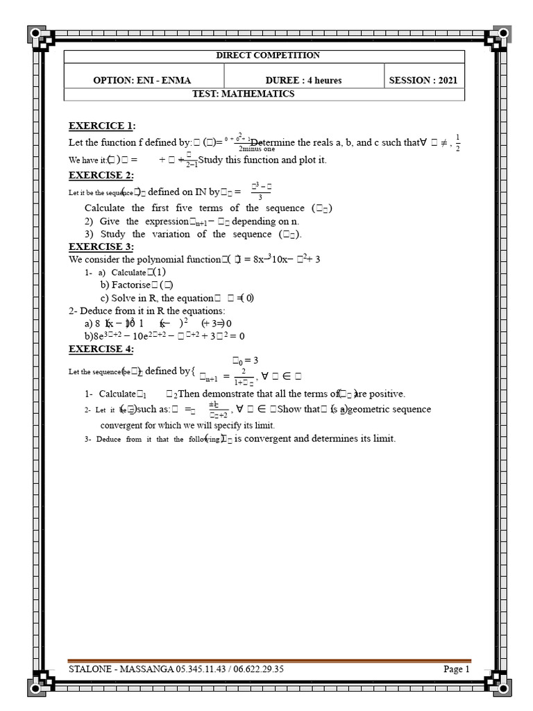Mathematics Direct Competition Exercises | PDF | Function (Mathematics ...