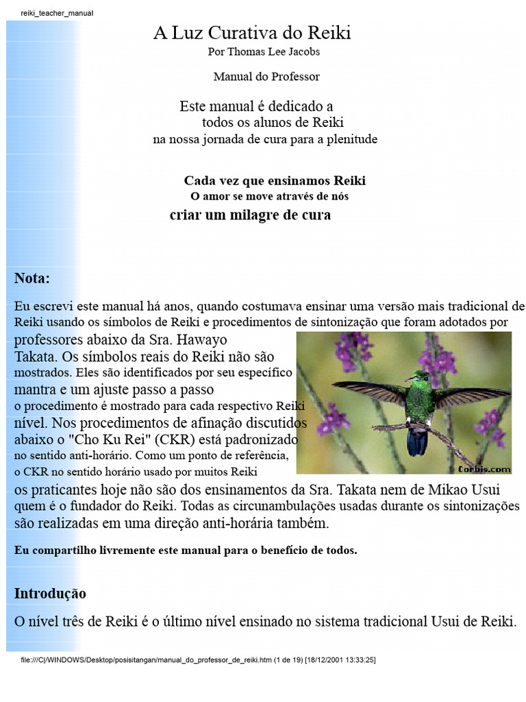 Manual do Professor de Reiki: Nível 3 | PDF | Reiki | Tempo