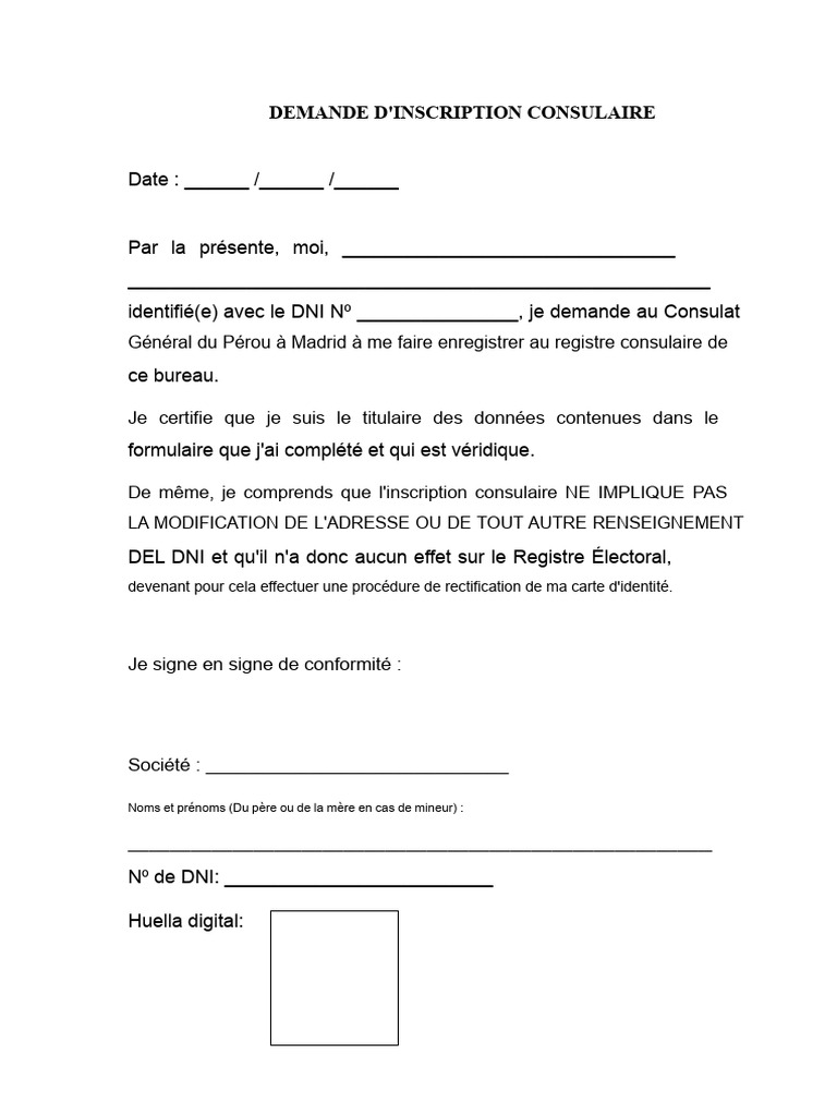 Demande d'inscription consulaire Pérou | PDF