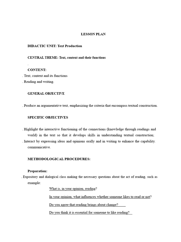 Argumentative Text Production Guide | PDF | Methodology | Lesson Plan