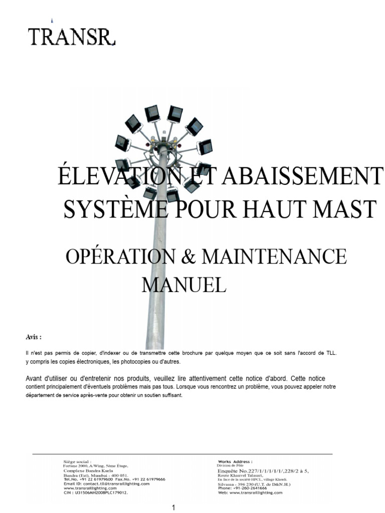 Manuel d'Opération et Maintenance Mât Élevé | PDF | Biens manufacturés
