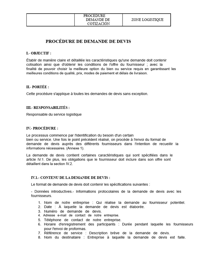 Procédure de Demande de Devis Logistique | PDF | Logistique
