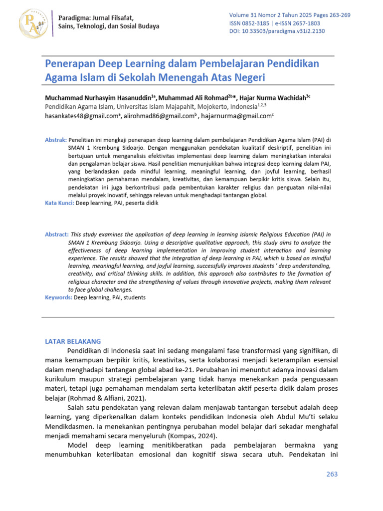 Deep Learning untuk Pendidikan Agama Islam | PDF