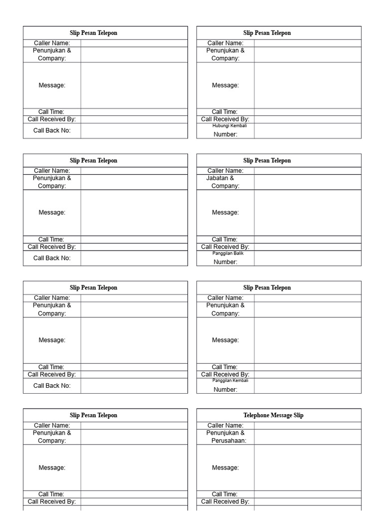 Telephone Message Slip Template | PDF