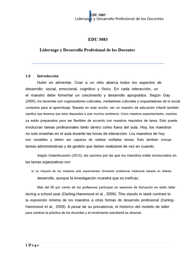 EDU 3083 Liderazgo y Desarrollo Profesional de Docentes | PDF ...