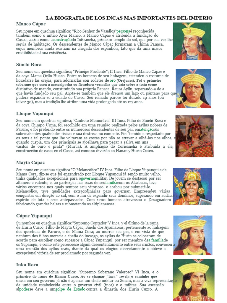 Biografia dos Incas do Império | PDF | Império Inca