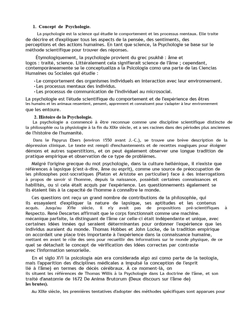 Introduction à la psychologie et son histoire | PDF | Psychologie ...