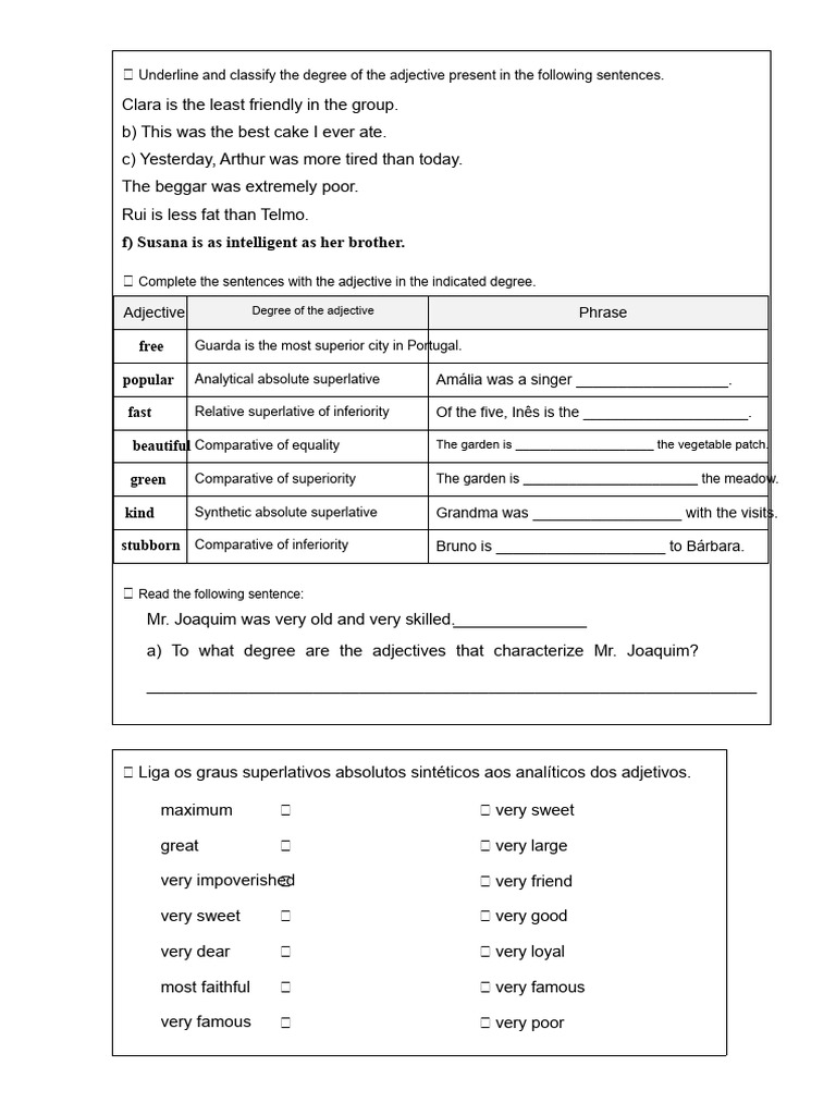Adjective Degrees Exercise and Analysis | PDF | Adjective