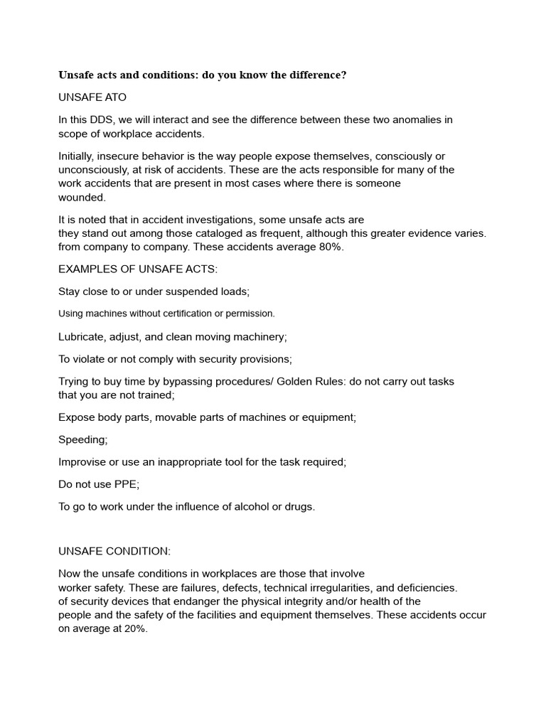 Unsafe Acts and Conditions, Do You Know The Difference PDF | PDF