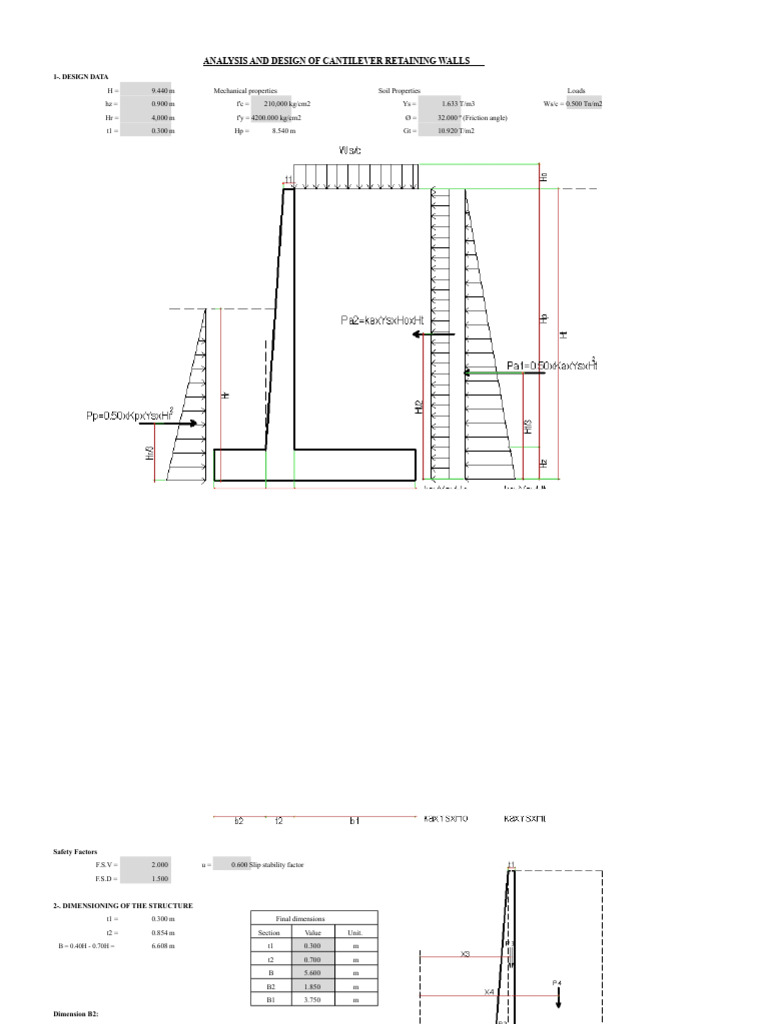 Cantilever Retaining Wall Design Analysis | PDF | Friction | Slope