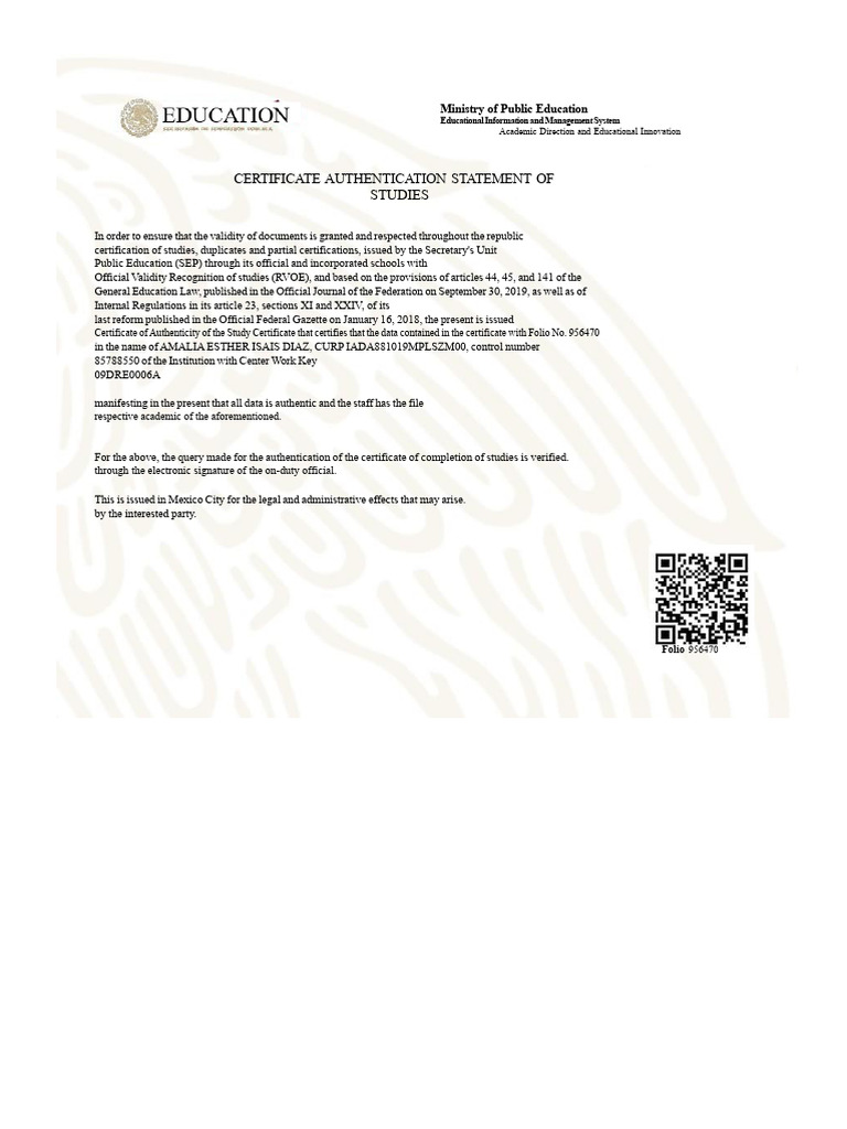 Certificate Authentication Statement of Studies | PDF