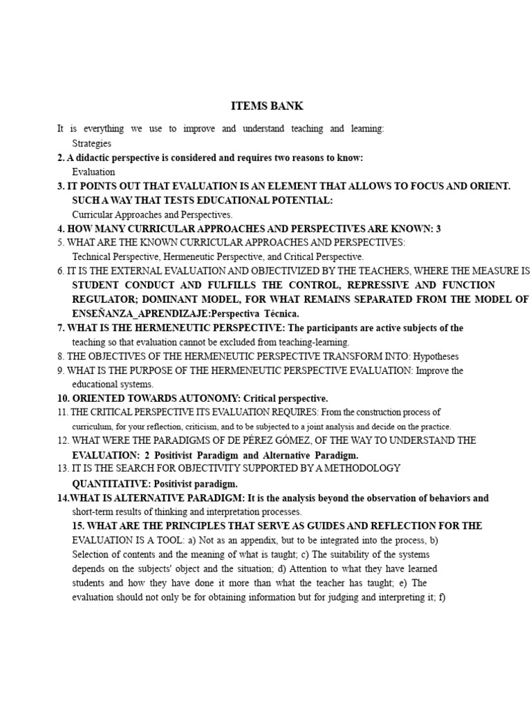 Educational Evaluation Item Bank Guide | PDF | Exhaust Gas | Evaluation