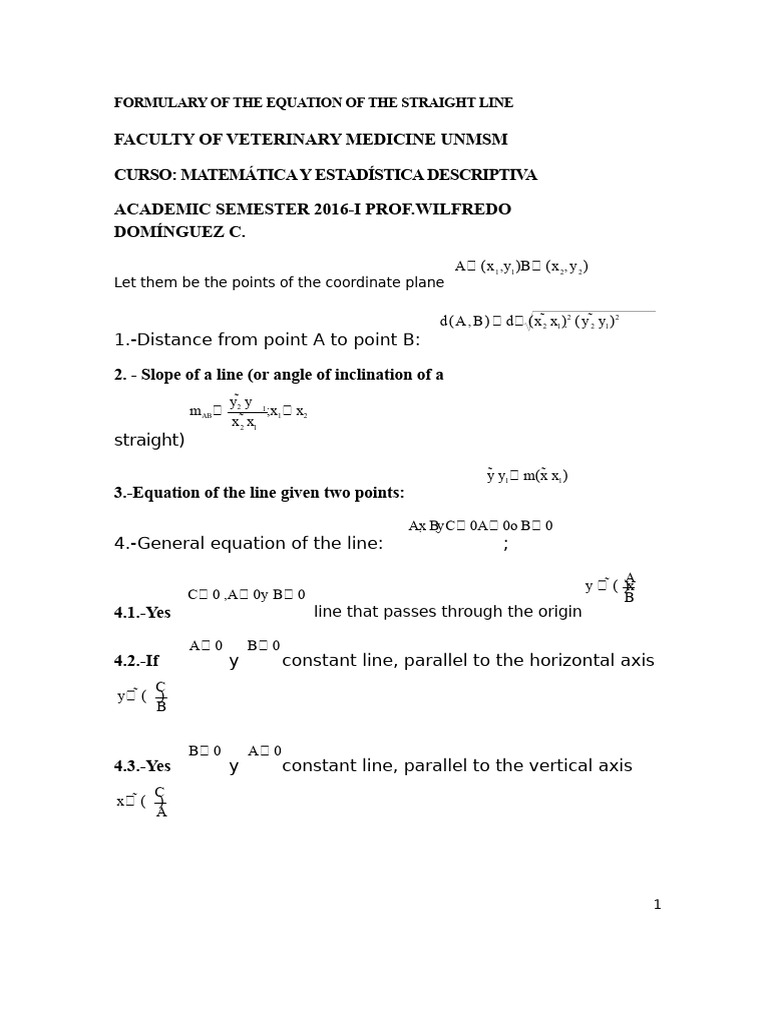 Form 1 of the Equation of the Line | PDF | Line (Geometry) | Cartesian ...
