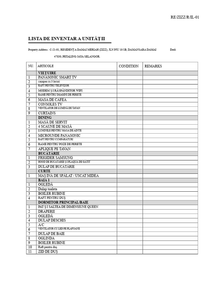 Lista de Inventar A Unității | PDF