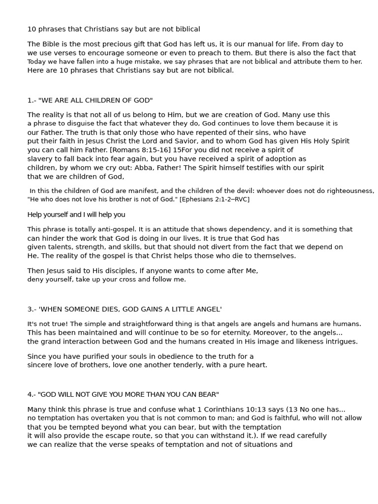 10 Unbiblical Phrases Christians Use | PDF | Jesus | God The Father