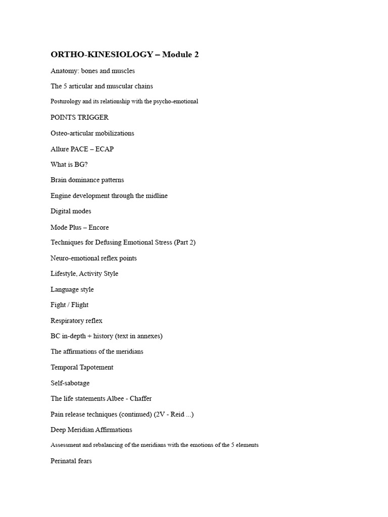 Ortho-Kinesiology Module 2 Overview | PDF