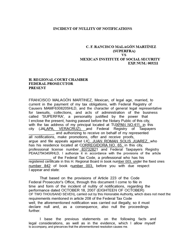 Nullity of Notifications Incident Filing | PDF | Government | Justice