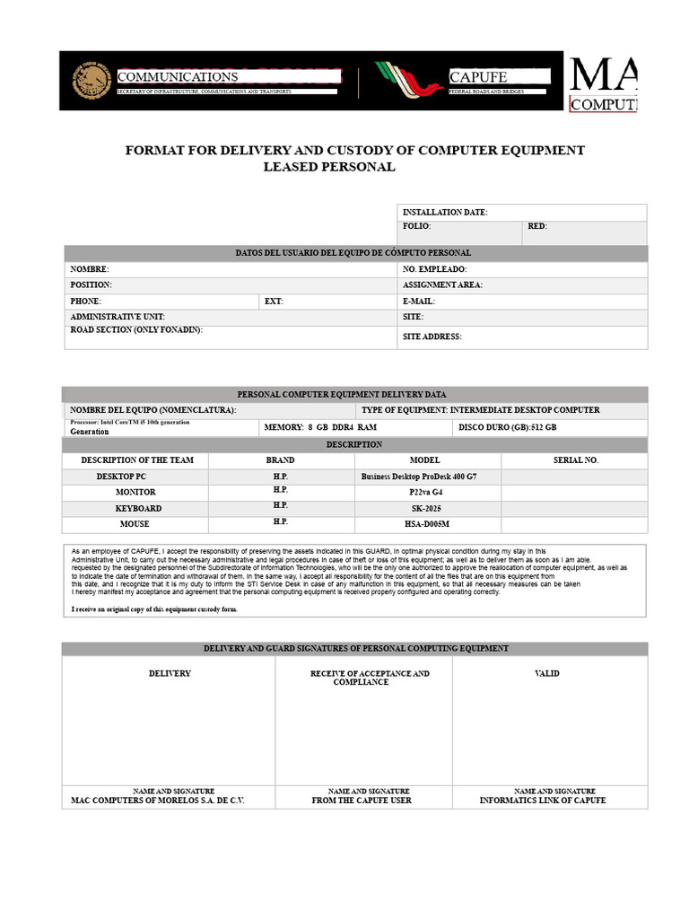COMPUTER EQUIPMENT DELIVERY AND SECURITY FORMAT v3 | PDF | Personal ...