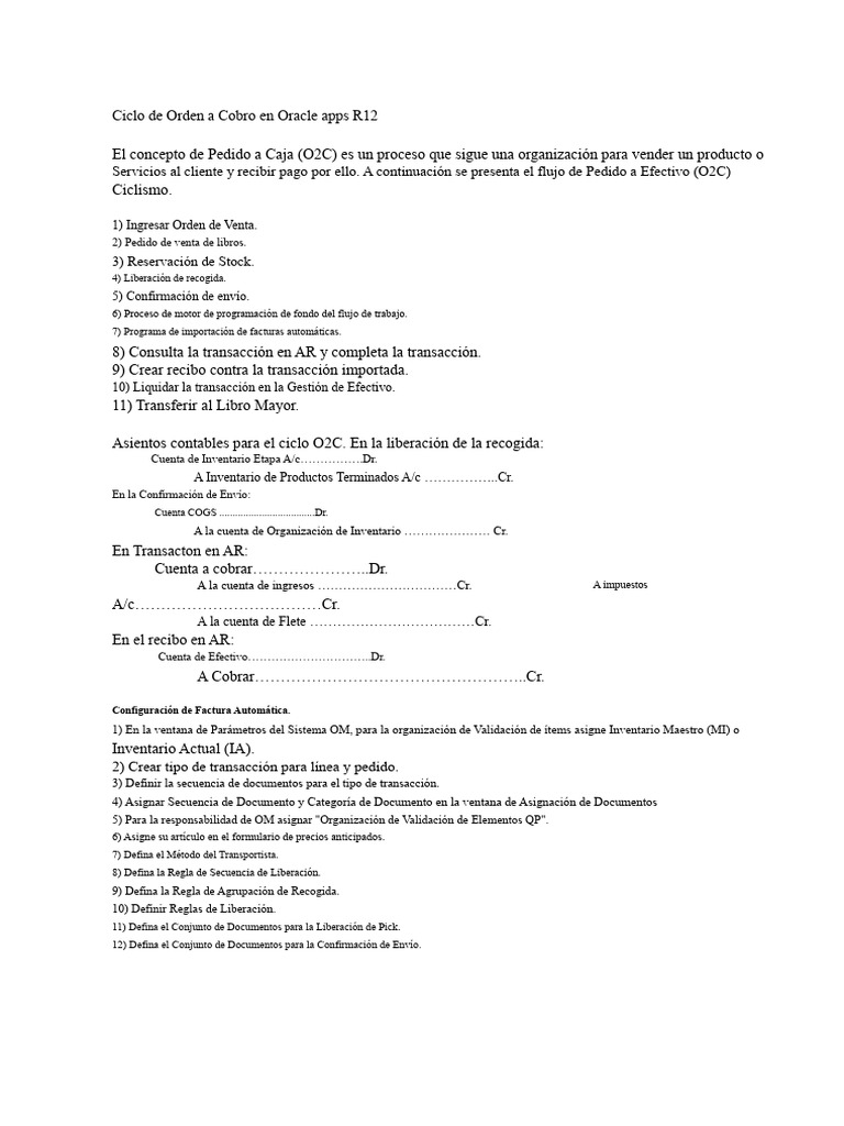 Ciclo O2C en Oracle R12: Proceso y Contabilidad | PDF | Contabilidad ...