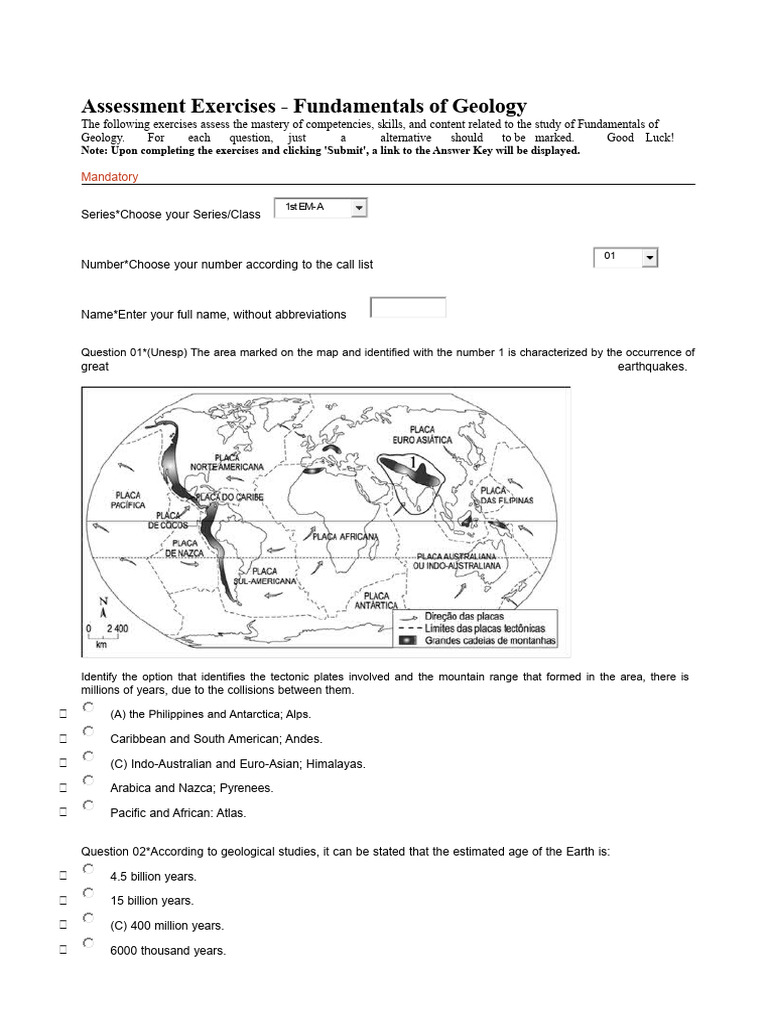 Geology Assessment Exercises | PDF | Rock (Geology) | Plate Tectonics