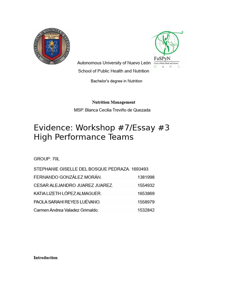 Essay on High-Performance Teams | PDF | Goal | Knowledge