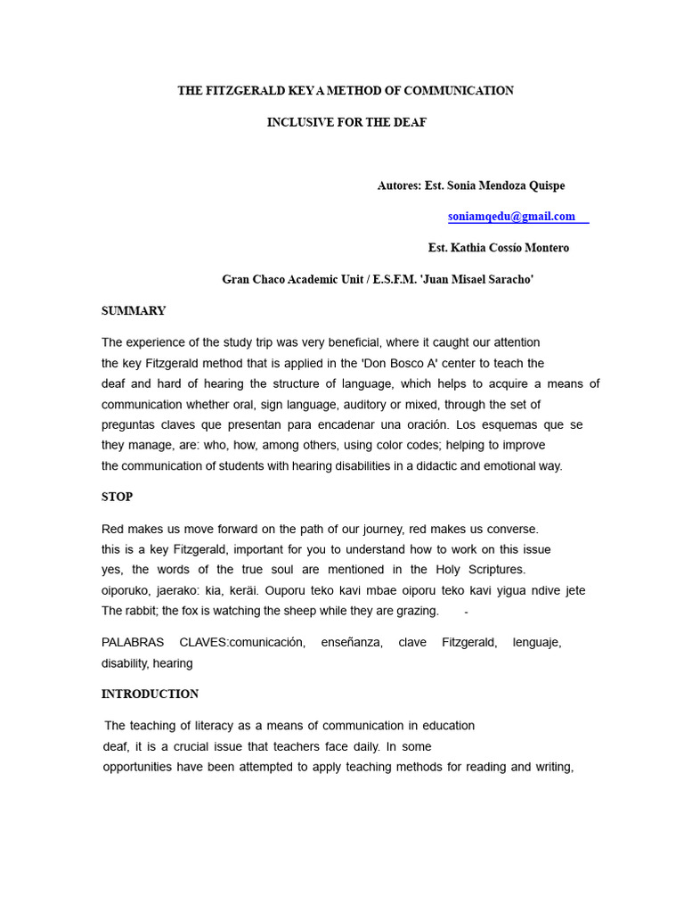 Fitzgerald Key Method for Deaf Communication | PDF | Communication ...