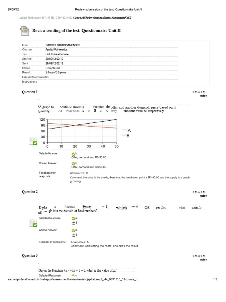 Applied Mathematics Unit II Questionnaire Results | PDF | Zero Of A ...