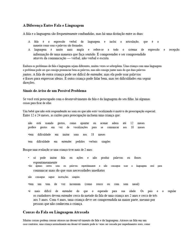 Diferença Entre Fala e Linguagem | PDF | Comunicação | Palavra