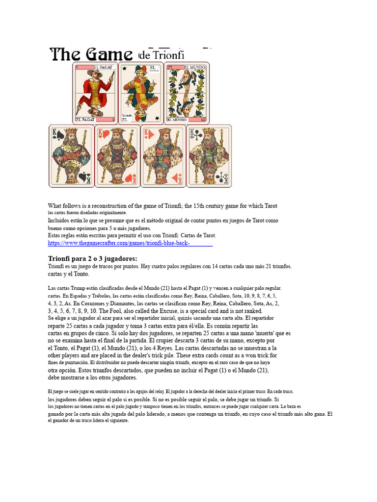 Reglas del juego Trionfi con Tarot | PDF | Jugando a las cartas | Tarot