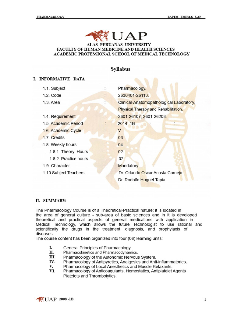 Pharmacology Course Syllabus Overview | PDF | Pharmacology ...