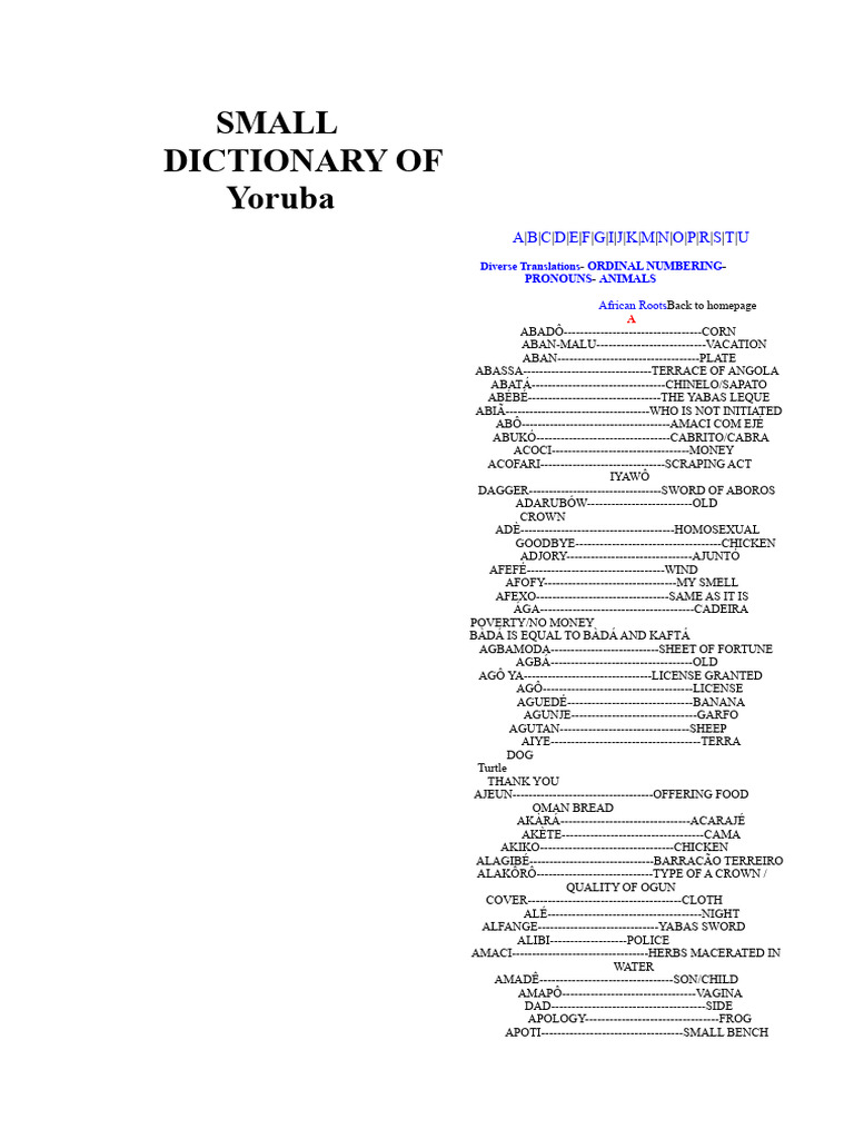 Small Dictionary of Yoruba | PDF | Cooking | Cuisine