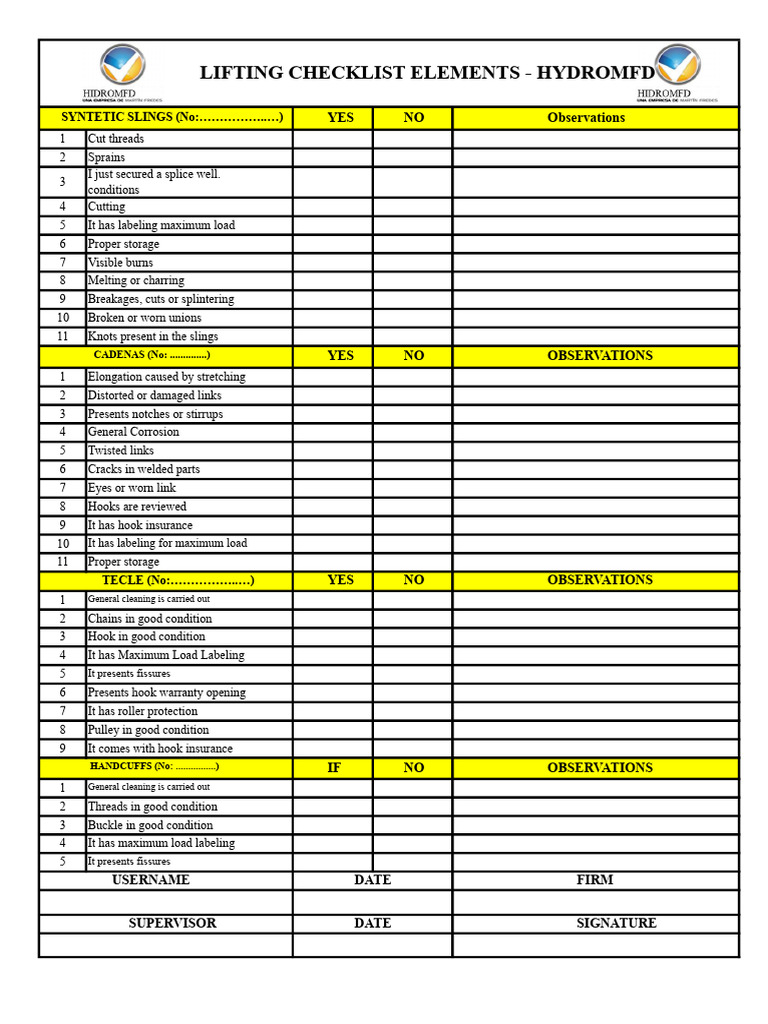 Lifting Equipment Safety Checklist | PDF