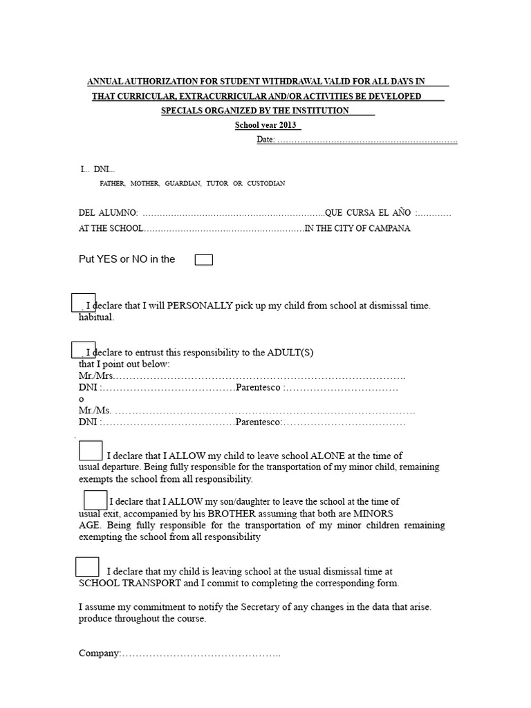 Student Withdrawal Authorization Form | PDF