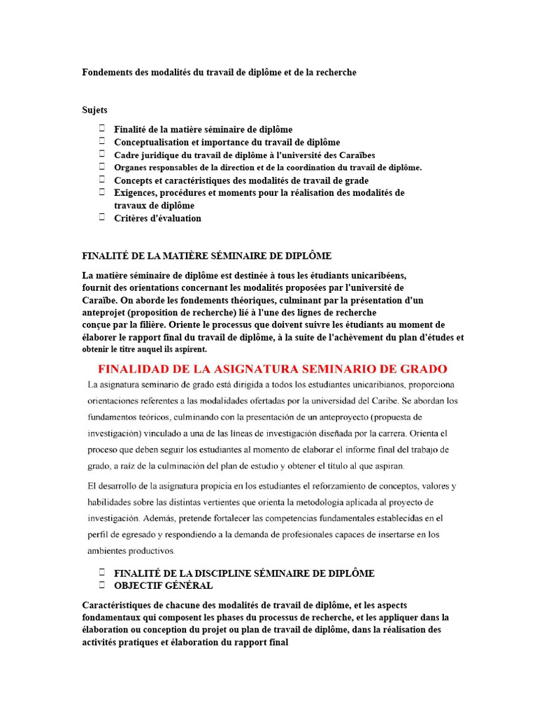 Modalités du travail de diplôme expliquées | PDF | Apprentissage
