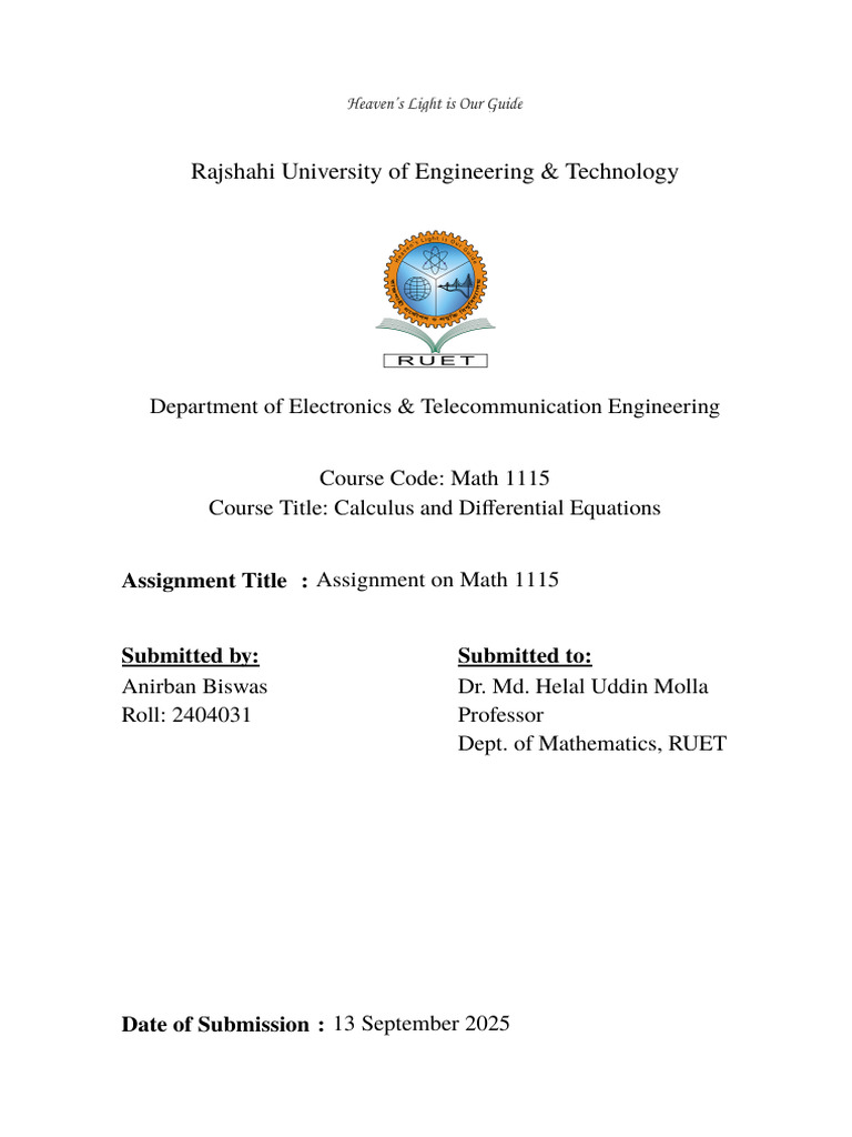 Math 1115 Calculus Assignment Submission | PDF