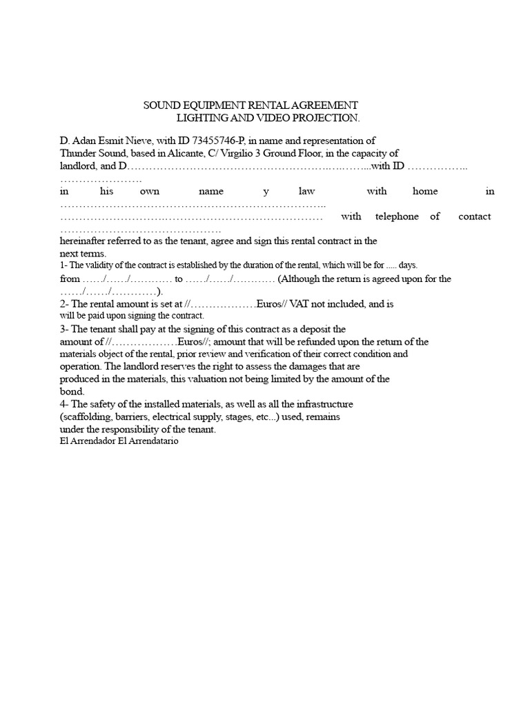Rental Agreement For Sound Equipment | PDF