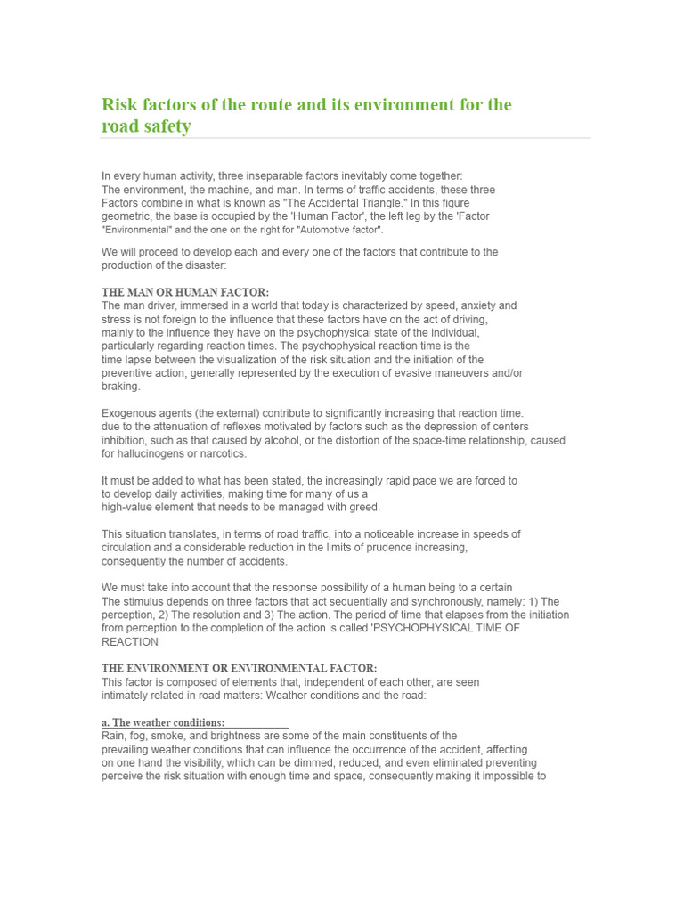 Road Safety Risk Factors Explained | PDF | Traffic Collision | Road ...
