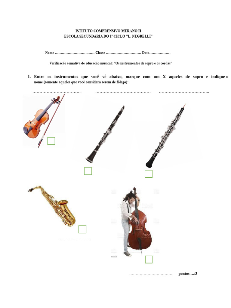 Verificação Musical: Instrumentos de Sopro e Cordas | PDF ...