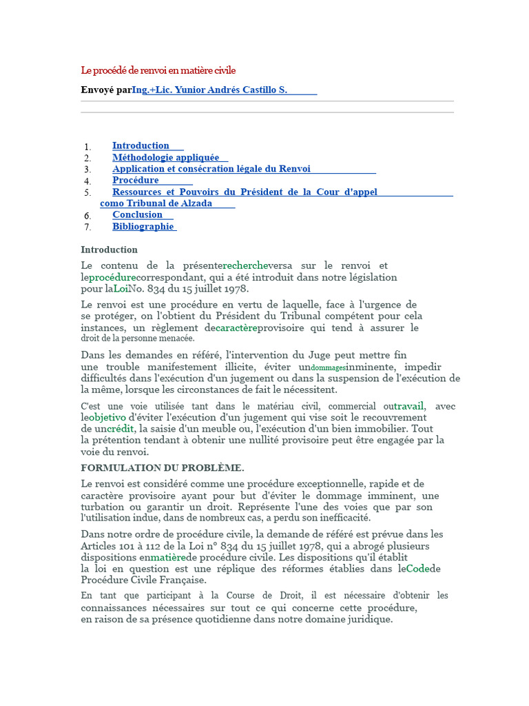 Procédure de renvoi en matière civile | PDF | Juge | Loi