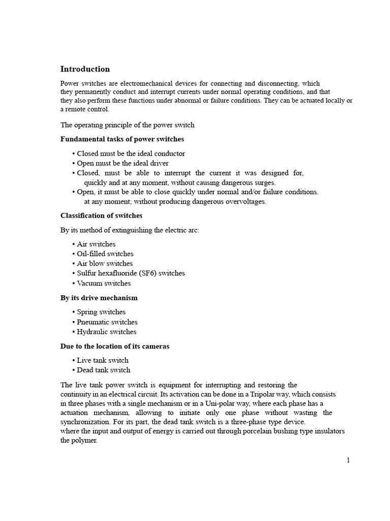 Power Switches: Types and Functions | PDF | Switch | Insulator ...