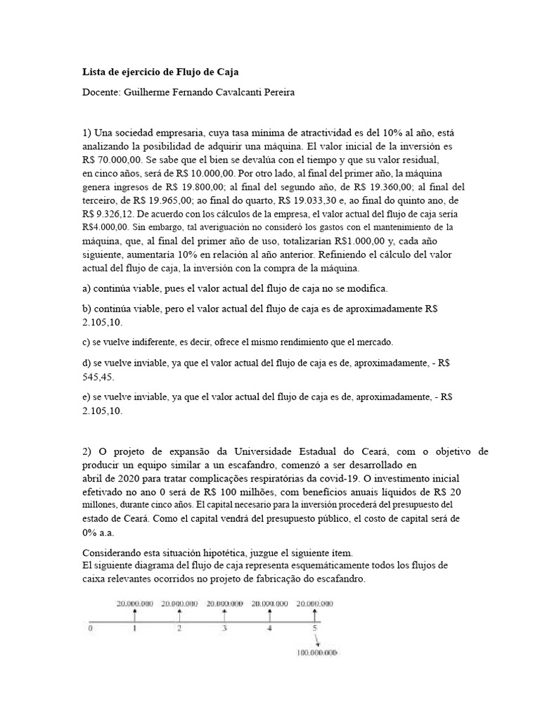 Ejercicios de Flujo de Caja y Análisis Financiero | PDF | Flujo de ...