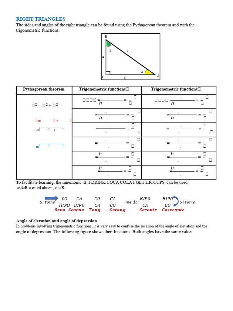 Right Triangle Trigonometry Guide | PDF | Trigonometric Functions ...