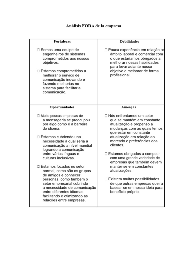 Análisis FODA de Empresa de Mensageria | PDF