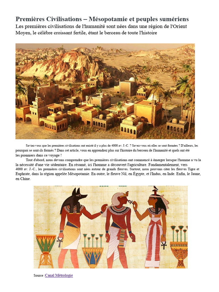 Premières Civilisations : Mésopotamie et Sumériens | PDF | Mésopotamie ...