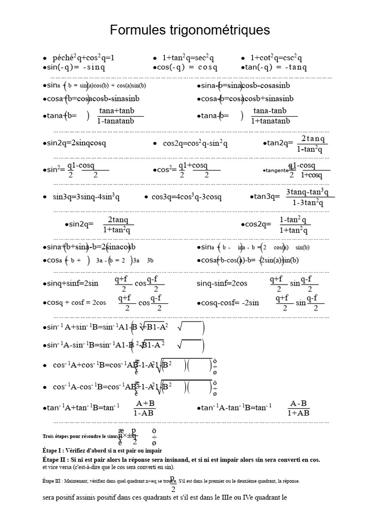 Formules Trigonométriques Essentielles | PDF | Triangle | Géométrie ...