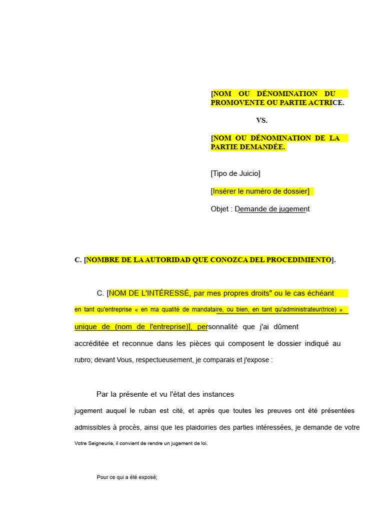 Demande de jugement en procédure judiciaire | PDF